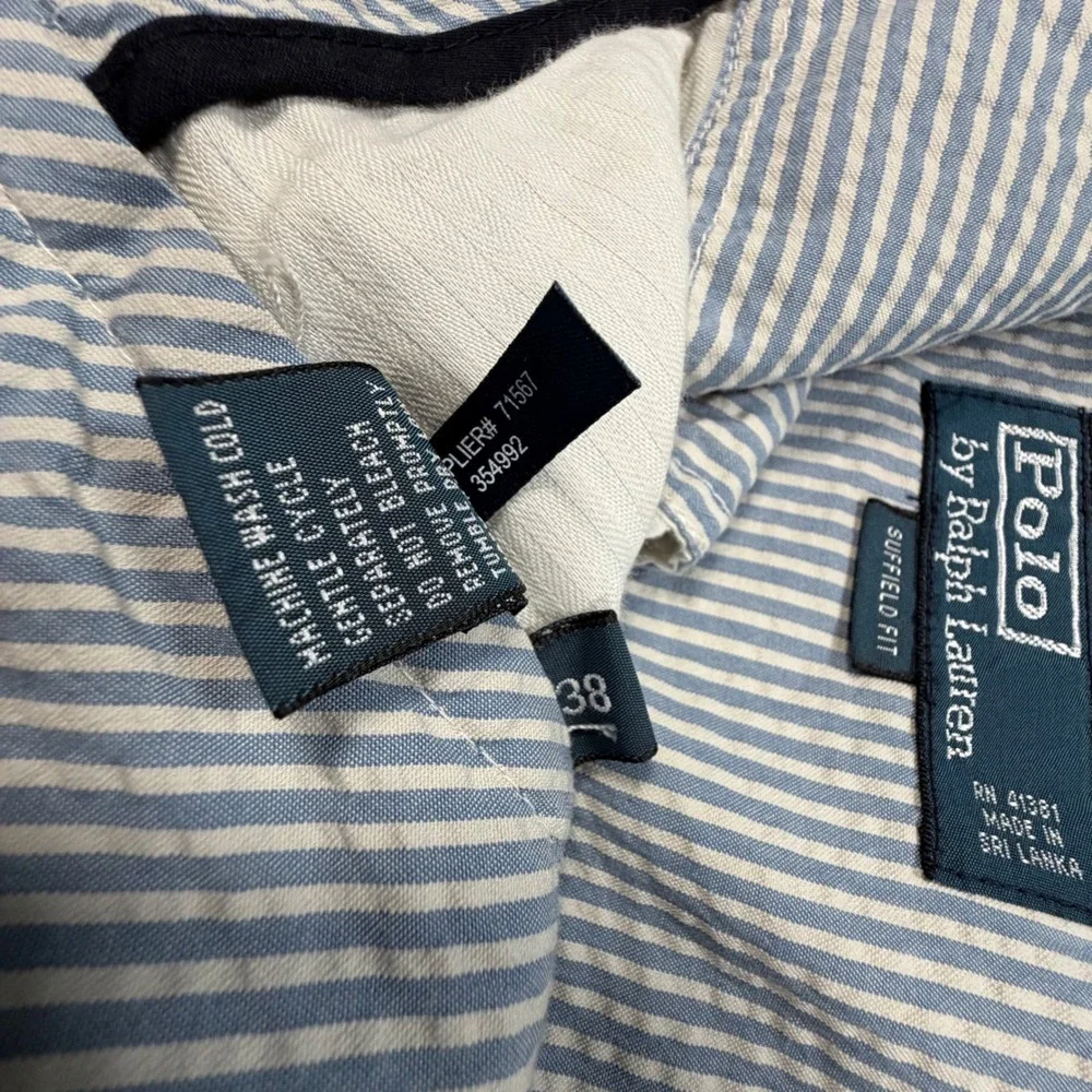 Polo Ralph Lauren Suffield Fit Shorts Mens 38 Blue White Seersucker Striped 0562